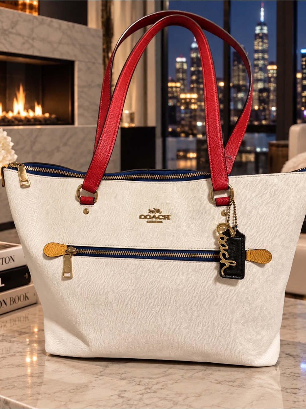 Coach Gallery Tote 2018 Chalk Electric Multi Color-block RARE.